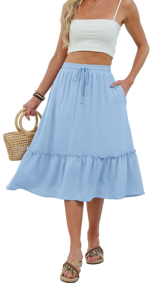 Elzusha - Hoge Taille Midi Rok met Pockets voor Dames
