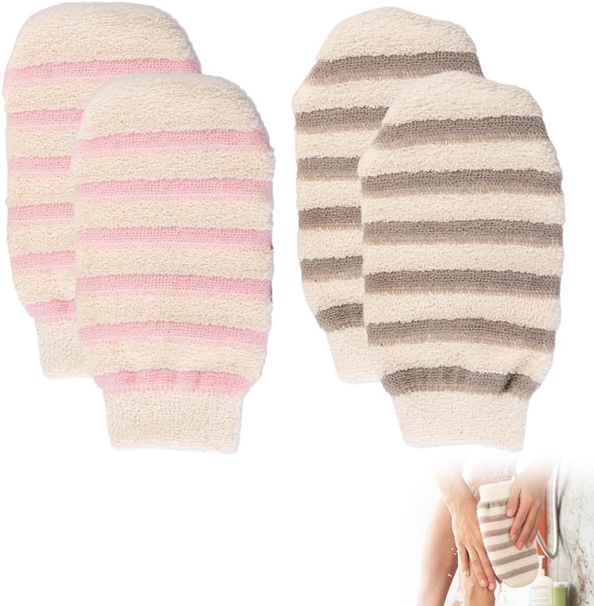 Exfoliërende handschoenen voor het lichaam van natuurlijke vezels, ideaal voor massage, peeling en huidverzorging, geschikt voor alle huidtypes