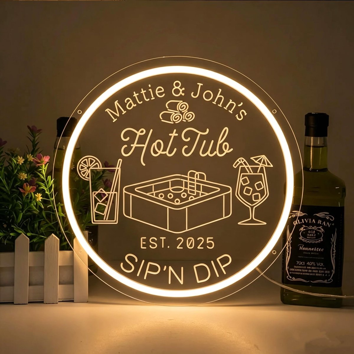 Elzusha - Gepersonaliseerd Neonbord voor Buiten - Hot Tub en Cocktail