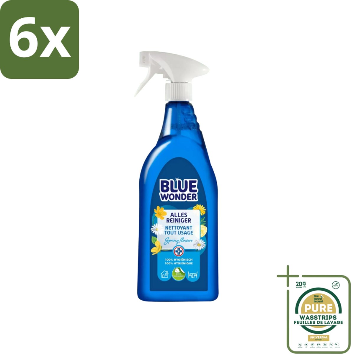 Blue Wonder - Allesreiniger - Lente Bloemen - Hygiënisch - Biologisch Afbreekbaar - 750 ml - Voordeelverpakking - 6 stuks - Biologisch afbreekbaar - Natuurlijke reiniger