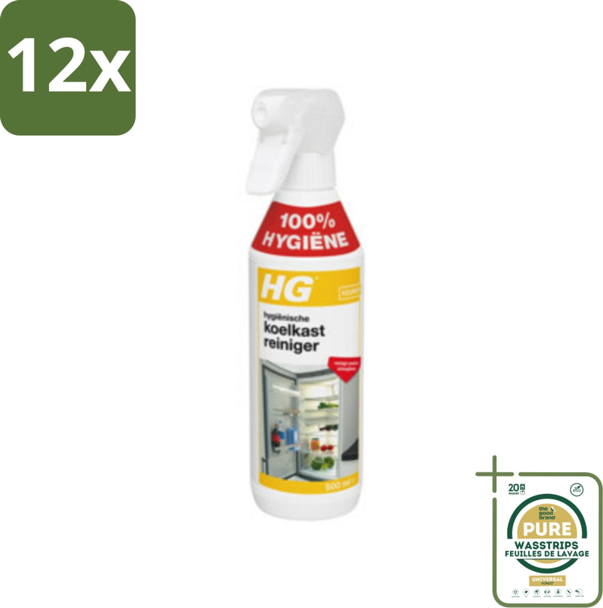 HG Hygienische Koelkast Reiniger 500 ml - Voordeelverpakking - 12 stuks - Hygiënische koelkast - Snel drogend