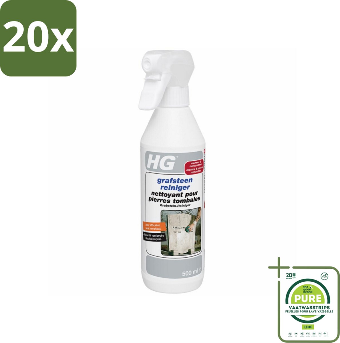 20 x HG Grafsteenreiniger 500 ml - Grootverpakking - Grafsteenreiniger - Natuurstenen Reiniger - Reiniging Grafsteen - Schoonmaken Grafsteen - Marmeren Reiniger