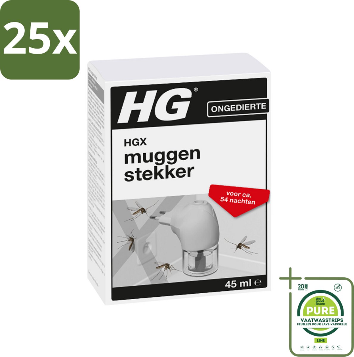 25 x HG X - Muggenstekker - Continue Bestrijding - Inclusief Stekker - 54 Nachten - 45 ml - Grootverpakking - Muggenwering - Muggenplaag - Muggen Afweren - Muggenstop - Muggenwerende Stekker