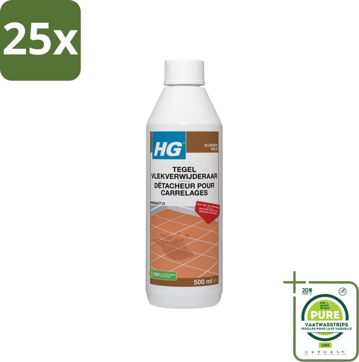 25 x HG - Vloeren - Tegel Vlekverwijderaar - Voor Vet & Olievlekken - 500 ml - Grootverpakking - Tegelreiniging - Vlekkenverwijderaar - Vetvlekken - Olievlekken - Vloervlekken
