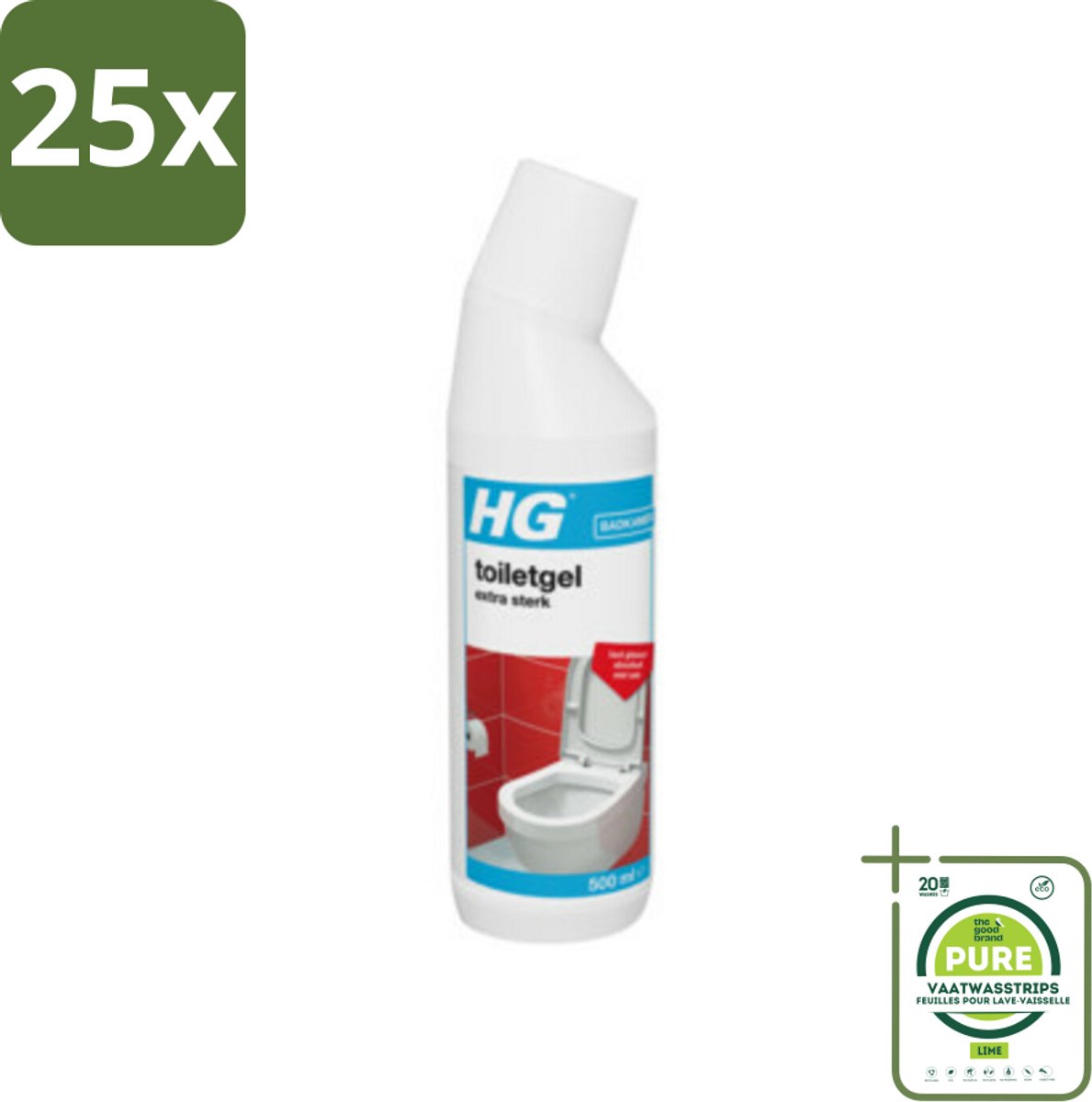25 x HG Toiletgel Extra Sterk 500 ml - Grootverpakking - Toilet Schoonmaken - Kalk Verwijderen - Urinesteen Verwijderen - Toiletreiniger - Toiletgel