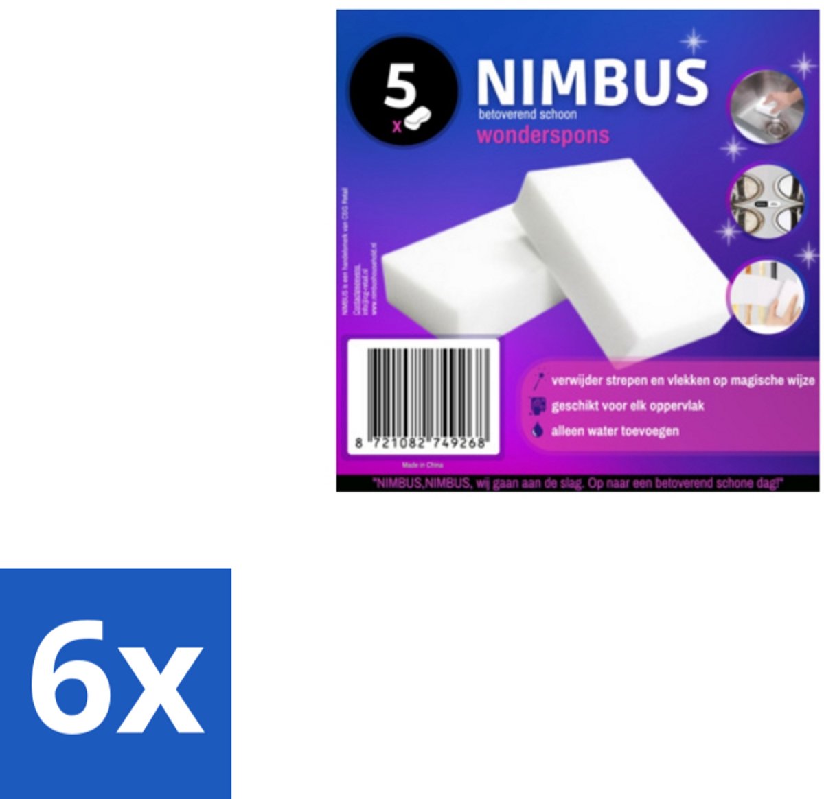NIMBUS – Wonderspons – Melamine Spons – Voordeelverpakking - Voordeelverpakking - 6 stuks