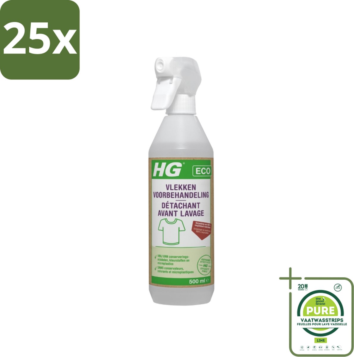 25 x HG ECO - Vlekken Voorbehandeling - Duurzame Vlekkenverwijderaar - 500 ml - Grootverpakking - Vlekkenverwijderaar - Ecologische Schoonmaak - Vlekken Voorbehandeling - Milieuvriendelijk - Wasmiddel