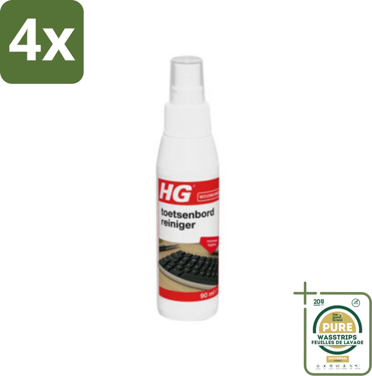 HG - Toetsenbordreiniger - Maximale Hygiëne - Reinigt Snel & Effectief - 90 ml - Voordeelverpakking - 4 stuks - Elektronica reiniger - Computer reiniging