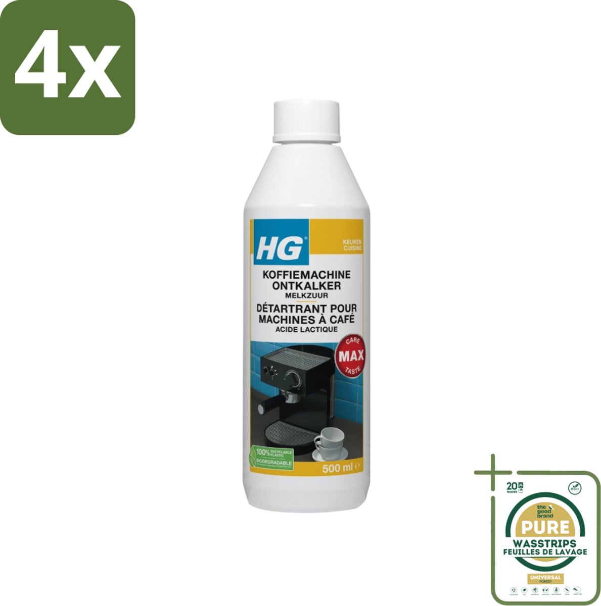 HG Koffiemachine Ontkalker Melkzuur 500 ml - Voordeelverpakking - 4 stuks - Koffiemachine schoonmaken - Espresso ontkalken
