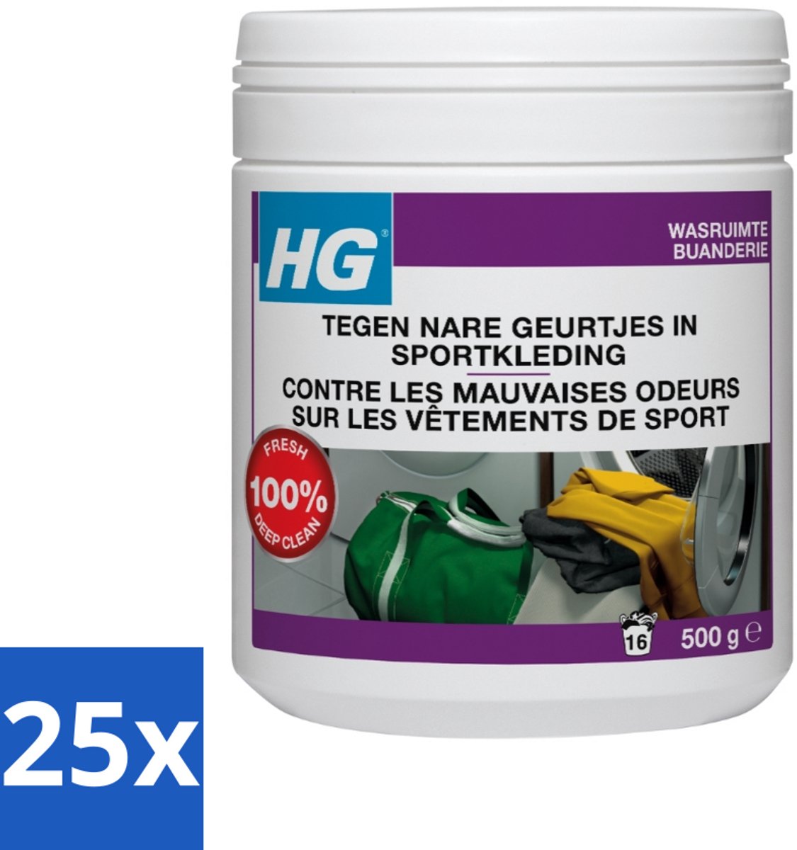 25 x HG Wasmiddel Toevoeging Tegen Nare Geuren In Sportkleding 500 gr - Geurverwijdering Sportkleding - Stankmoleculen Verwijderen - Wasmiddel Toevoeging - Sportkleding Geur - Handdoek Geur