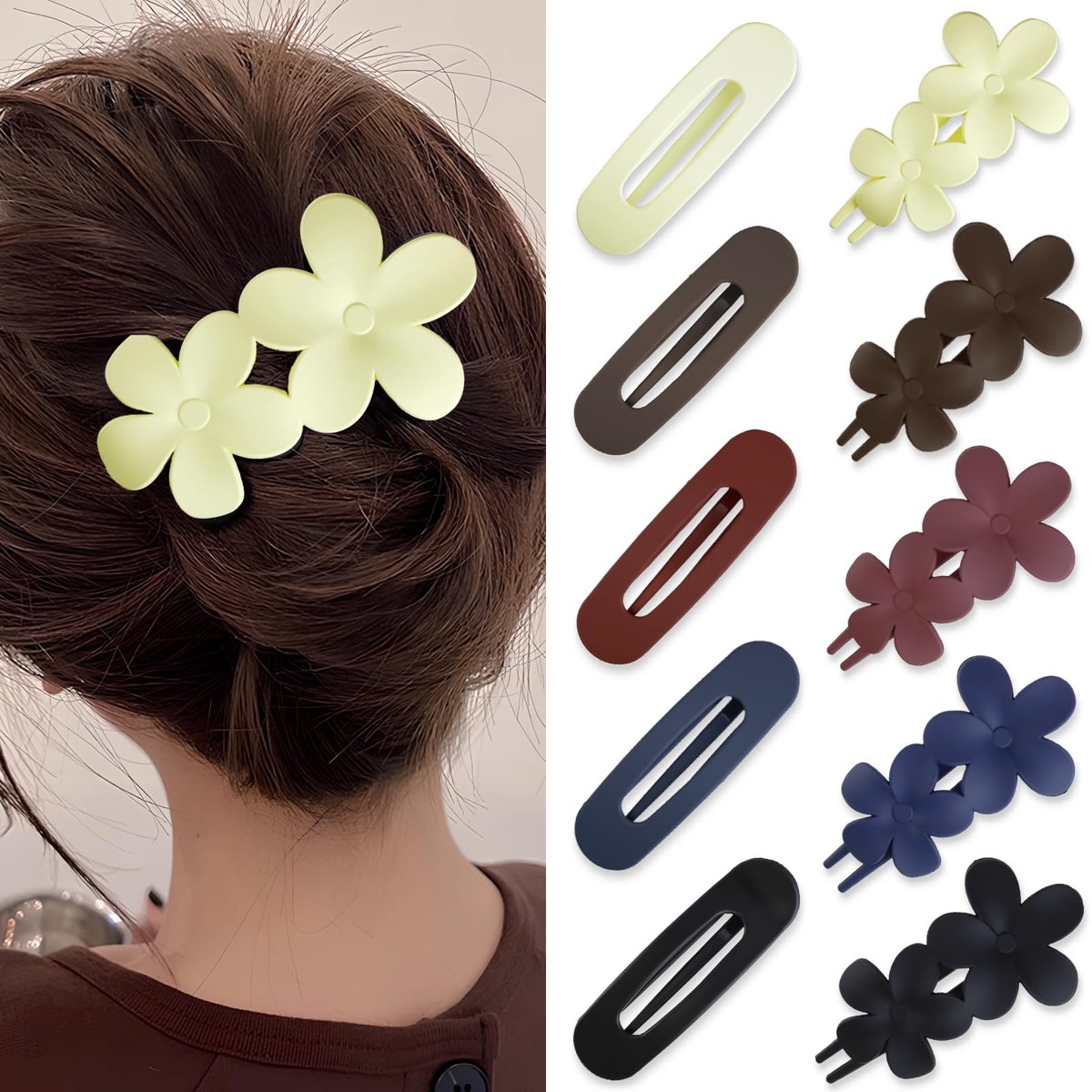 Elzusha - 10 Stuks Platte Haarspelden - Matte Bloemen Haarklauwclips voor Sterke Hold