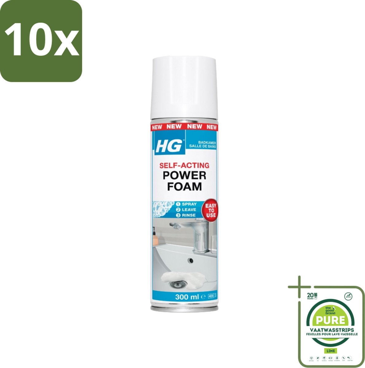 10 x HG - Badkamer - Badkamerreiniger - Power Foam Badkamer - Zelf-Activerend - 300 ml - Grootverpakking - Badkamerreiniger - Badkamerschoonmaak - Kalkverwijderaar - Zeepresten - Vuil