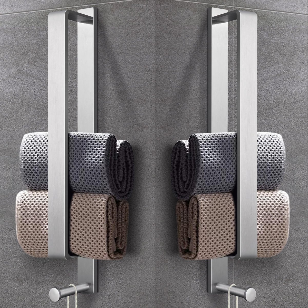 Elzusha - Set van 2 Zelfklevende Handdoekstangen Roestvrij Staal 43.5cm - Zilver