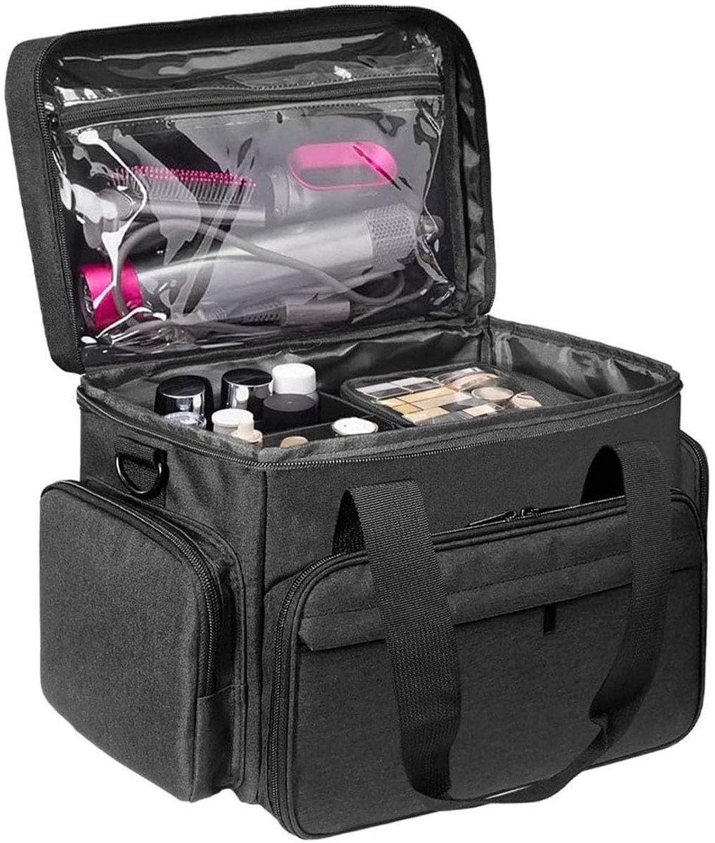 Elzusha - Grote make-uptas met afneembare vakken en schouderriem - Professionele cosmetica-organizer