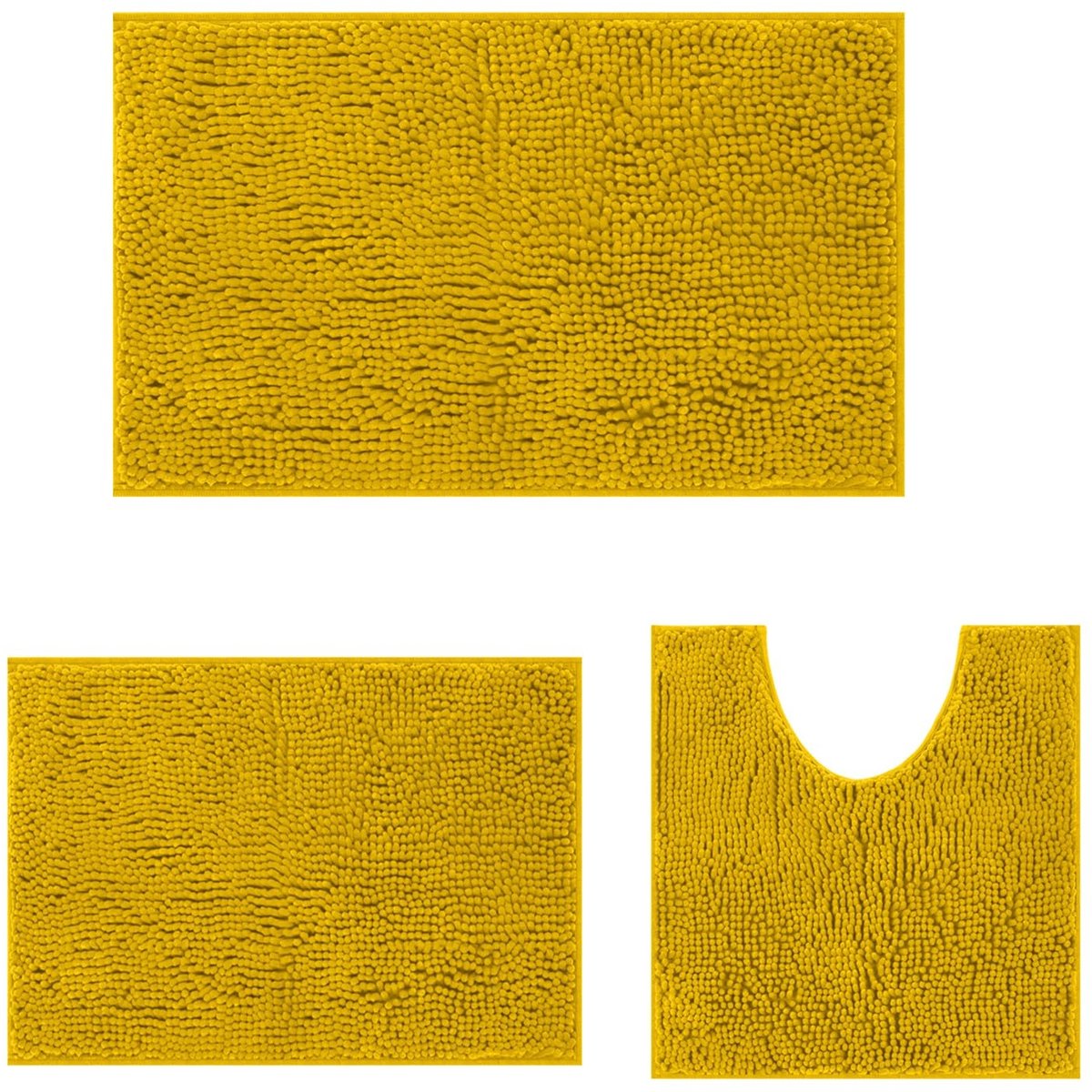 Elzusha - Set van 3 Antislip Chenille Badmatten voor Badkamer (Gember)