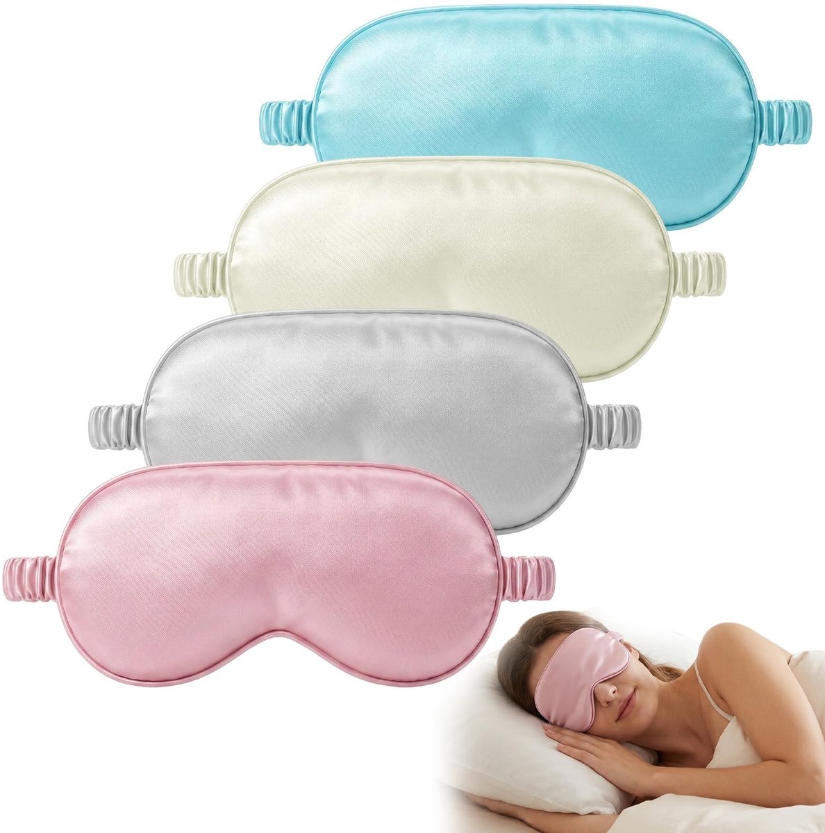 Elzusha - Set van 4 Zachte Satijnen Slaapmaskers voor Blokkeren van Licht