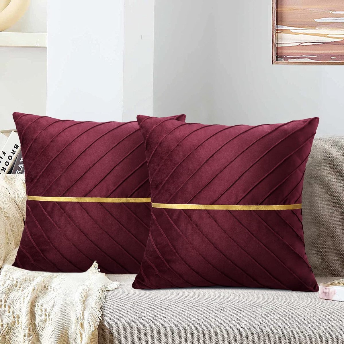 Elzusha - Rode Velvet Kussenhoes 45 x 45 cm - Luxe Decoratie voor Woonkamer en Slaapkamer
