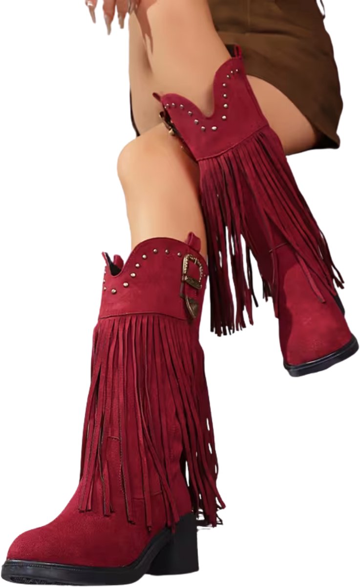 Currero Dames Cowboy Laarzen Hoge Hak Enkellaarzen Kniehoge Western Boots Chelsea 39 Rood
