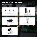 Wat zit er in de doos: LED-lichtsnoer, afstandsbediening, adapter, 2 reservelampen, handleiding.