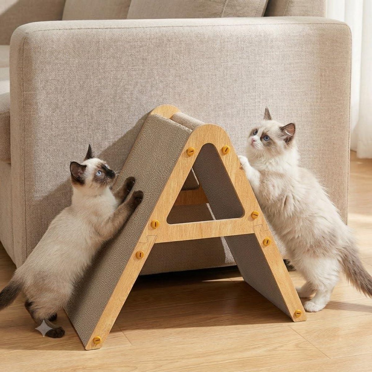 Krabplank A-Frame - Krabmeubel Kat - Spelen en Rusten - Dubbelzijdig Ontwerp - 43x23x39 cm - Houtkleur