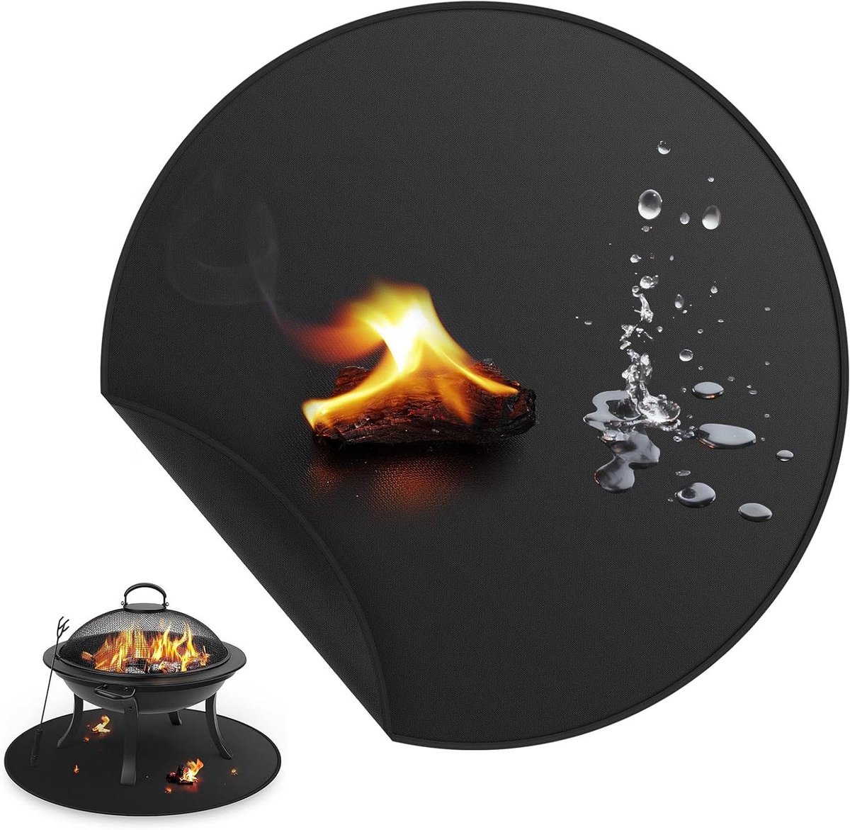 Vuurvaste onderlegger - Grillmat Vloerbescherming - Buiten koken - Dubbele siliconencoating - 90 cm rond - Zwart