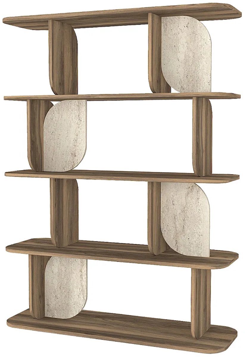 Vente-unique Plank met 4 planken - Natuurlijk donker en travertijneffect beige NELERIA
