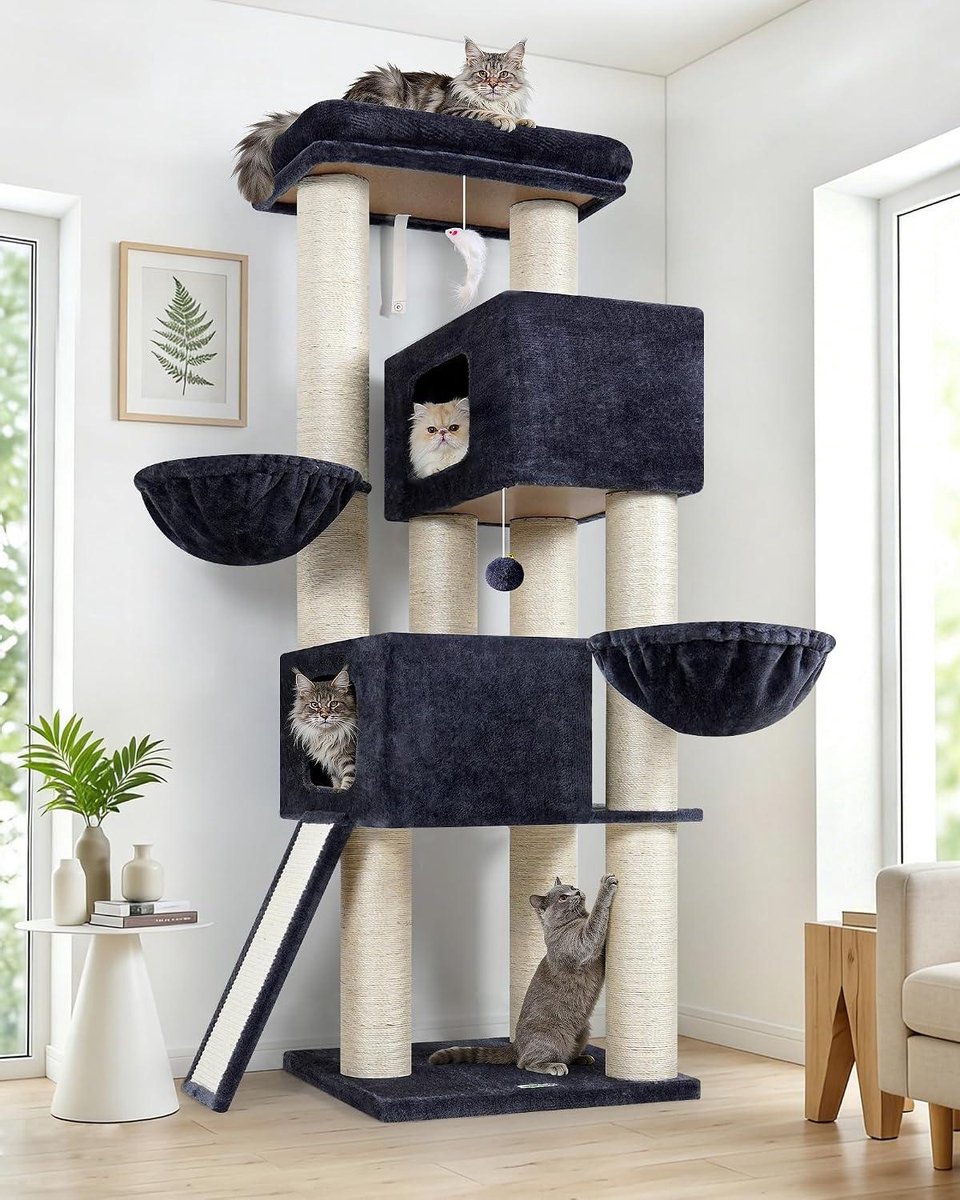 Kattenkrabpaal - Klimmeubel - Spelen en rusten - Extra dikke stammen - 170 cm hoog - Donkergrijs