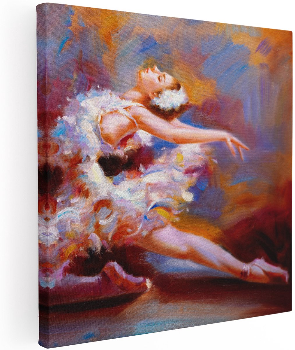 Artaza Canvas Schilderij Ballerina van Olieverf - Ballet - 100x100 cm - Groot - Wanddecoratie Woonkamer - Schilderijen - Muurdecoratie