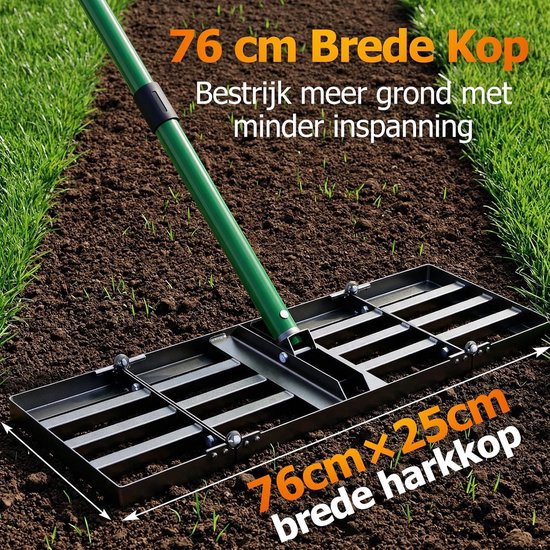 Grond Egalisatie Hark - 76 x 25 cm Tuin Hark voor Grond, Zand en Grind met Verstelbare Handgreep van 84-196 cm, Vouwbare Tuin Hark voor Efficiënte Egalisatie — afbeelding 3