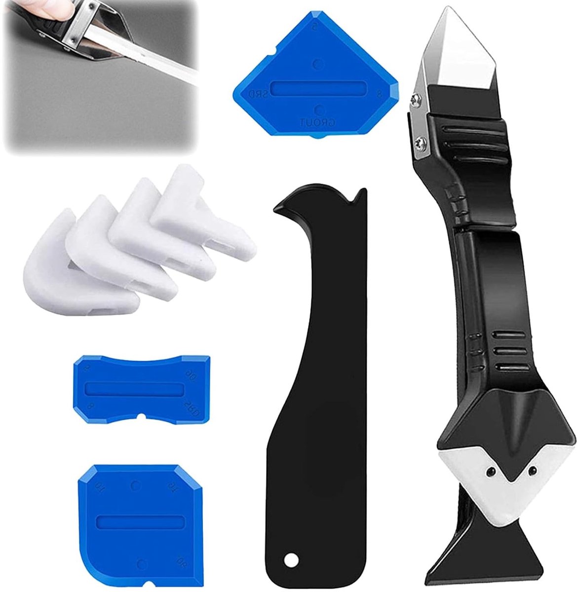 3-in-1 Kit voor het Verwijderen van Siliconen, Grout Schraper en Seal Rechtzetter voor Keuken, Badkamer en Raam