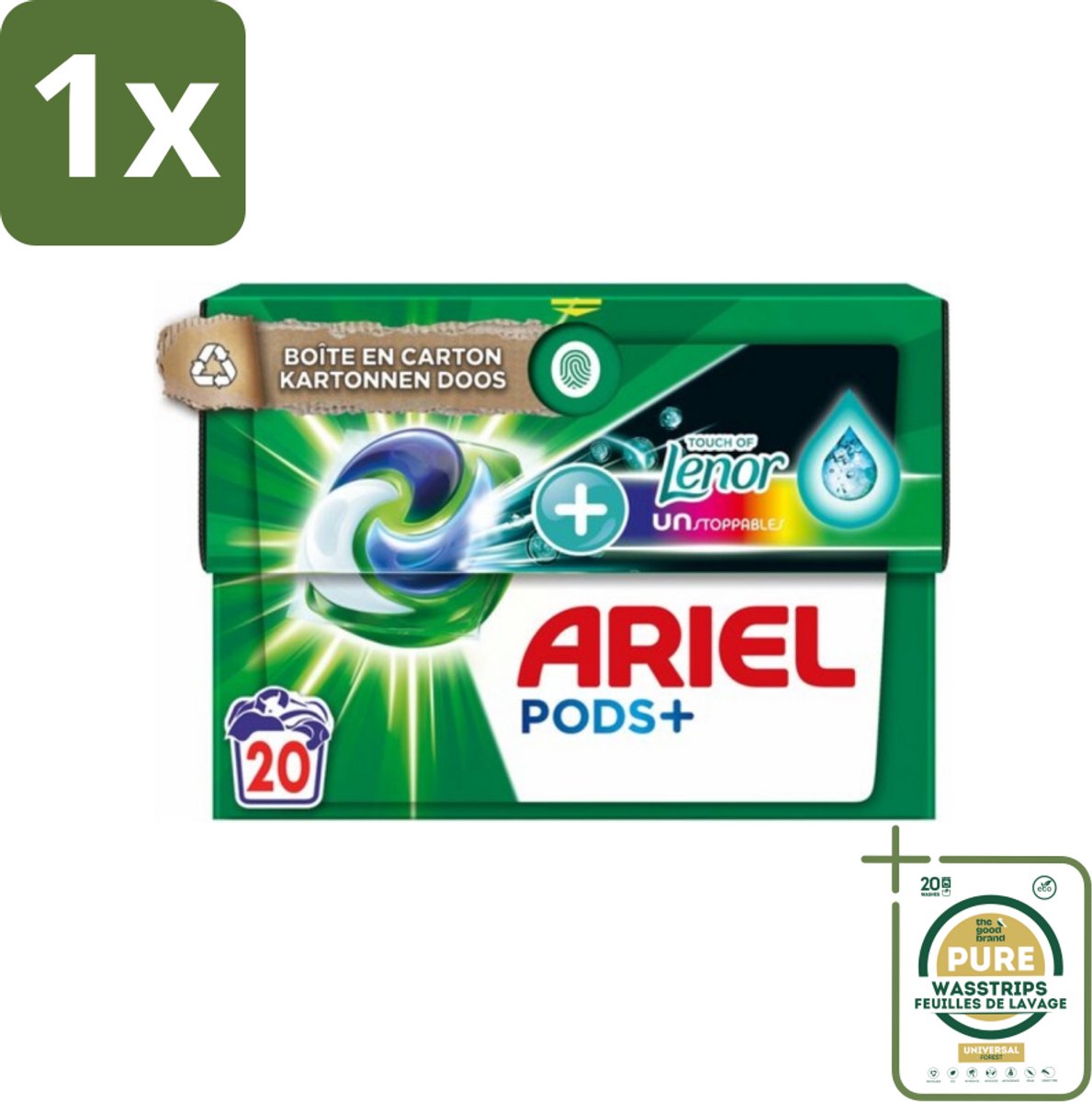 1 x Ariel Original - Touch of Lenor Unstoppables - Wasmiddelcapsules - Pods+ - Gekleurde Was - 20 Wasbeurten- Wasmiddel Capsules - Gekleurde Was - Frisse Geur - Koud Water Was - Vlekverwijdering