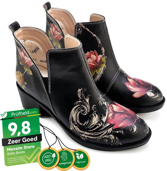 GOBY - Flowers - Enkellaarsjes - Damesboots - Laarzen - Hoge kwaliteit - Handmade - Maat 38