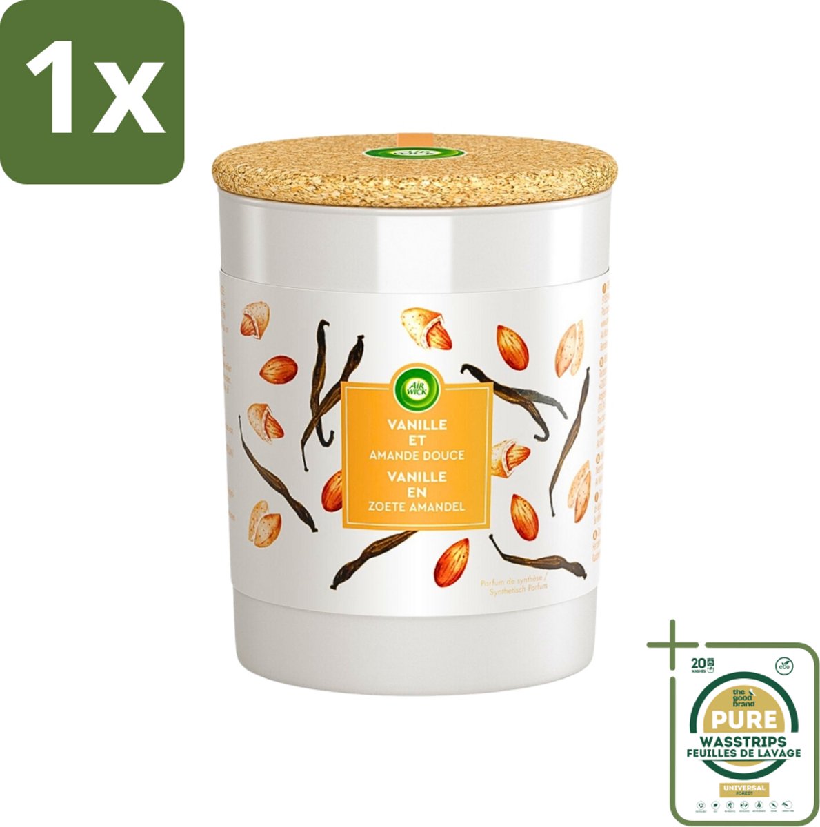 1 x Air Wick - Geurkaars - Vanille & Zoete Amandel - 35 Uur Brandduur- Geurkaars - Vanille - Amandel - Warme Geur - Sfeer