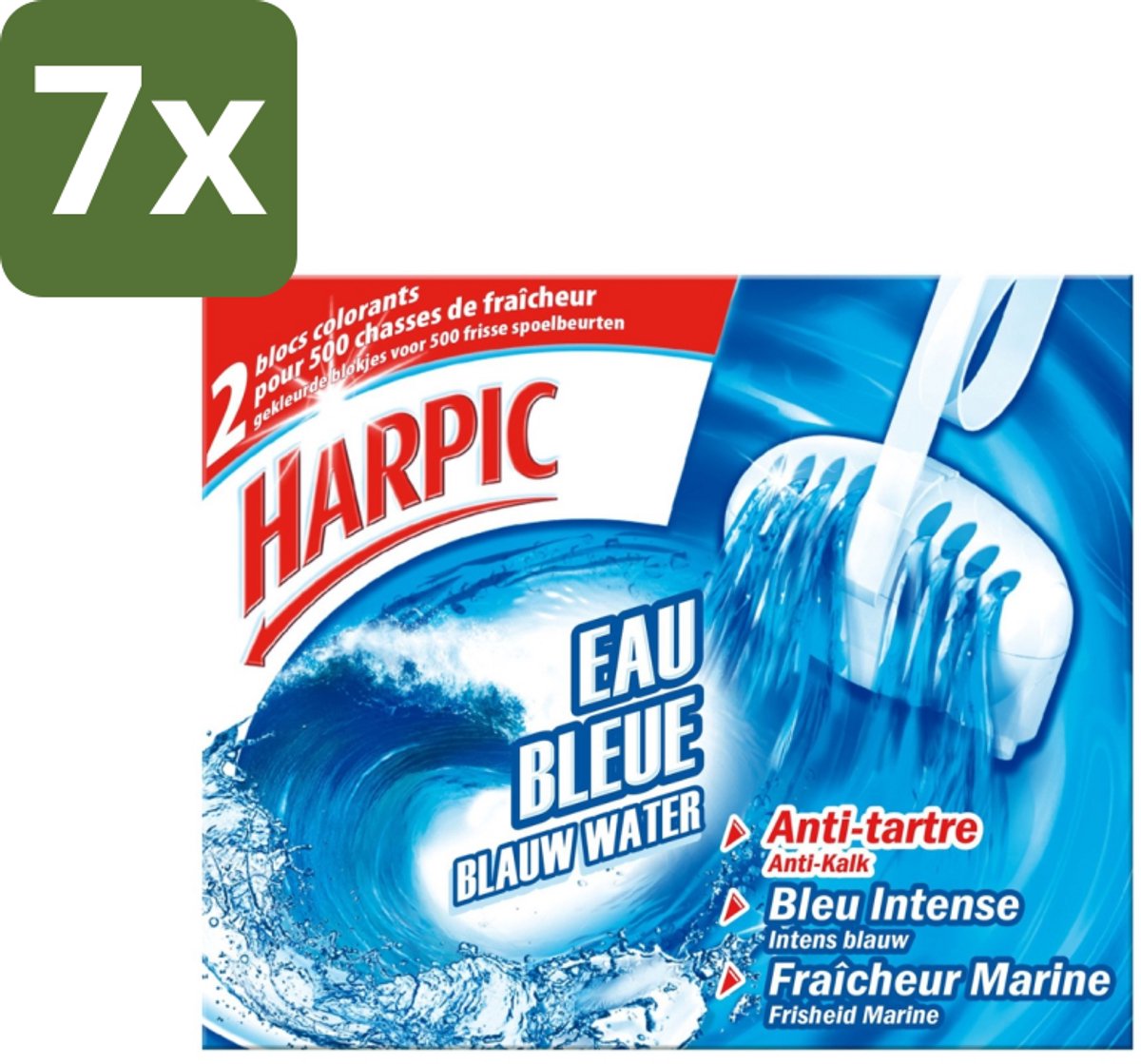 7 x Harpic - Ontstopper & Reiniger - Blauw Water Blok - 500 Spoelbeurten - 2 Blokjes - Toilet Reinigen - Toilet Spoelbeurt - Toilet Kalkvoorkomen - Toilet Hygiëne - Toilet Fris