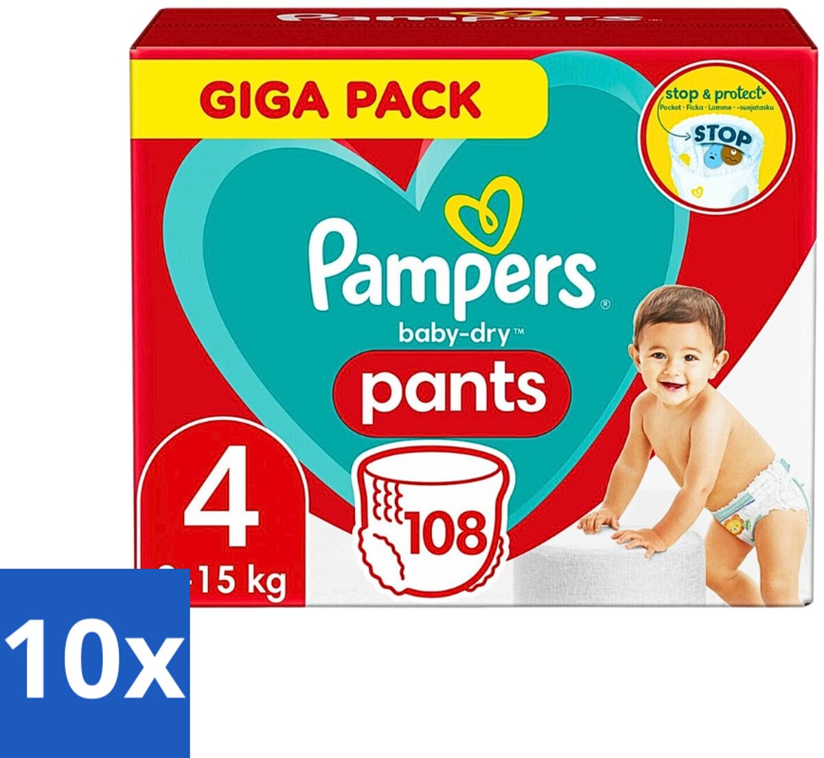 10 x Pampers - Baby-Dry Pants - Luierbroekjes - Maat 4 (9-15 kg) - Comfort Fit - 108 Luiers - Baby Luier - Baby Droge Huid - Baby Luierbroek - Baby Luier 4 Kg - Snel Verschonen