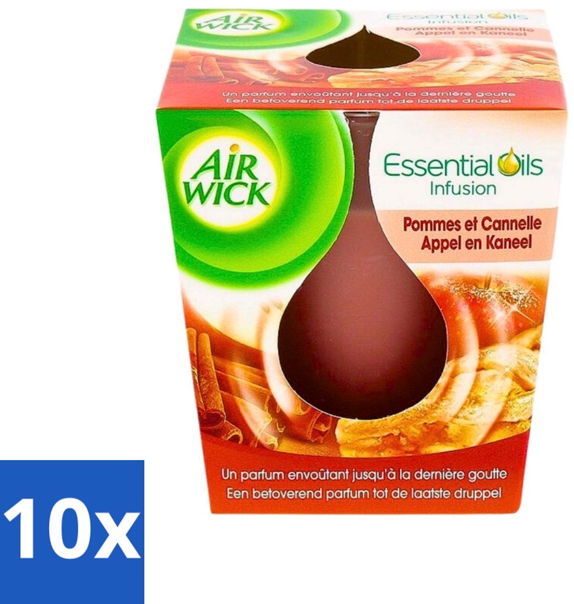 10 x Air Wick Essential Oils - Geurkaars - Appel & Kaneel - 30 Uur Brandduur - Geurkaars Appel En Kaneel - Warme Geur - Huiselijke Sfeer - Kaars Branden - Geur In Huis