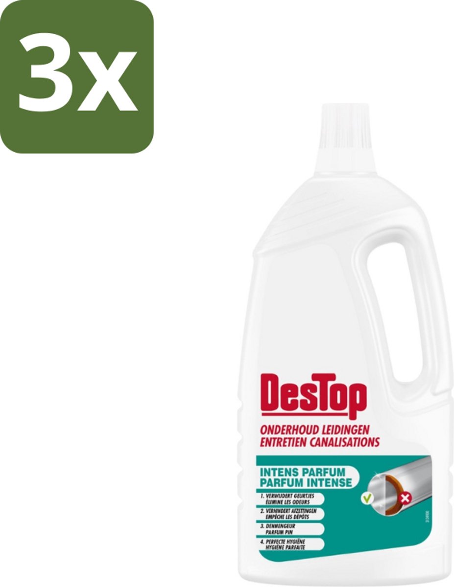 3 x DesTop - Onderhoud Leidingen - Frisse Dennen geur - 4-in-1 Werking - 1,5L - Leidingen Reinigen - Geur Neutraliseren - Leidingen Onderhouden - Verstopping Voorkomen - Hygiëne