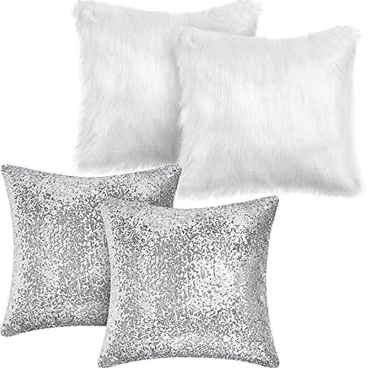 4 Pailletten en Pluizige Kussenslopen voor Winterdecoratie - Zacht en Glitterend (45 x 45 cm)