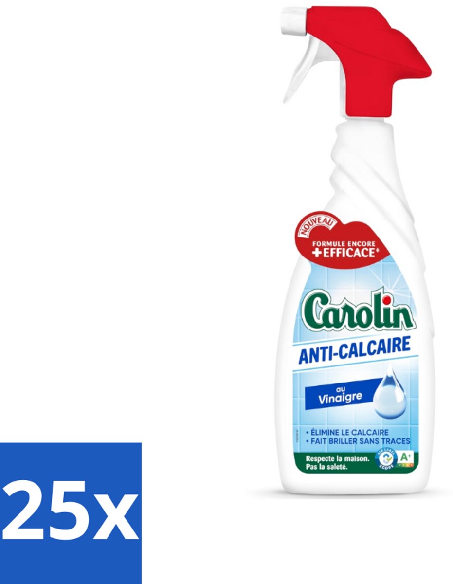 25 x Carolin - Badkamerreiniger - Anti-Kalk Spray - 650 ml - Badkamerreiniger - Anti-kalk Spray - Kalkvrij - Badkamer Reinigen - Kalkaanslag Verwijderen
