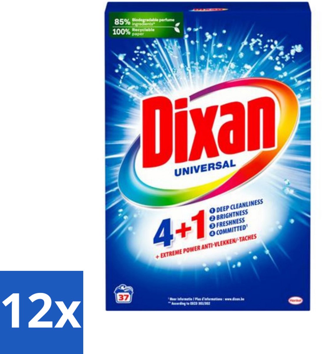 12 x Dixan Universal - Waspoeder en Vlekverwijderaar - Extreme Power - Witte en Gekleurde Was - 37 Wasbeurten - Waspoeder - Vlekkenverwijderaar - Wasmiddel - Waspoeder Wit - Waspoeder Gekleurd