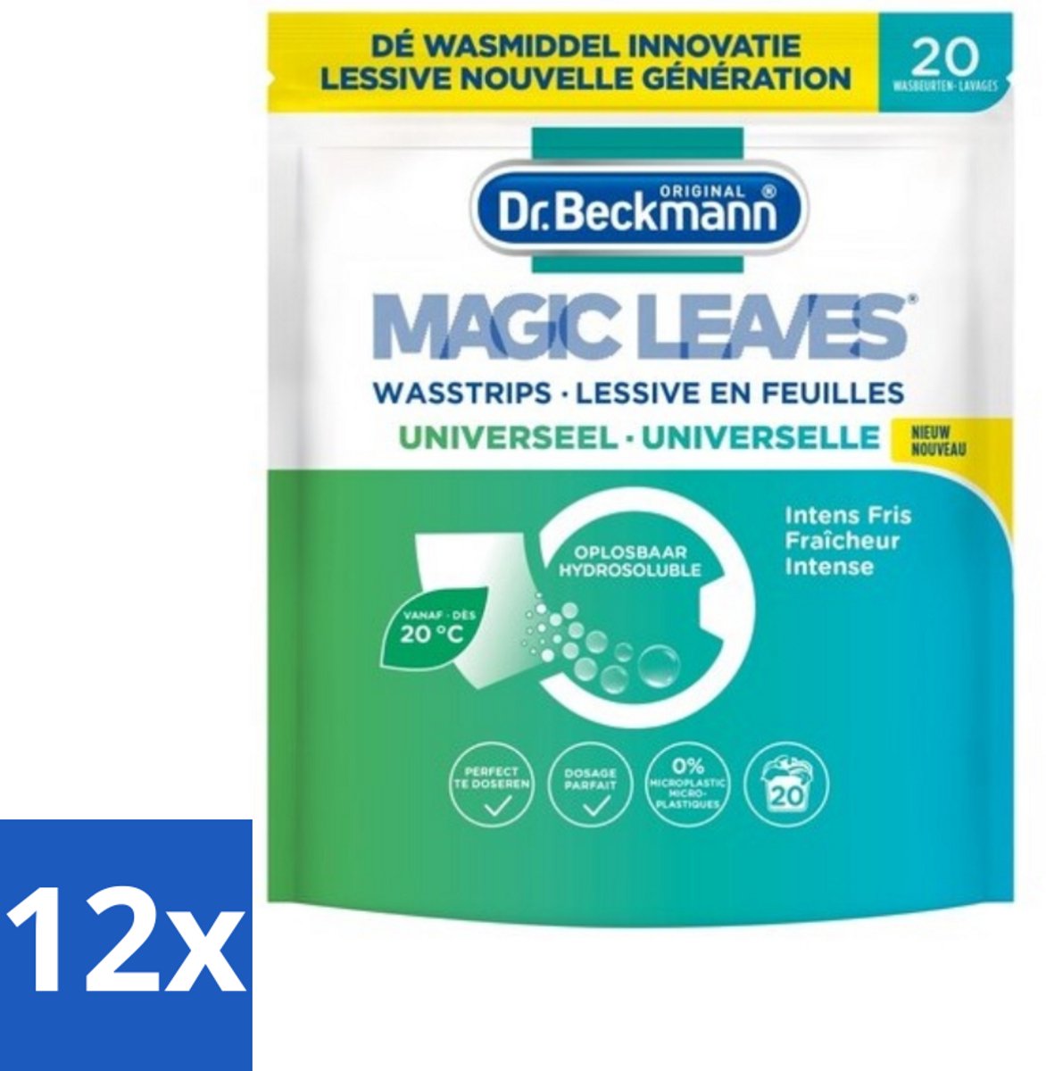 12 x Dr. Beckmann - Magic Leaves Universeel - Wasstrips - Witte en Gekleurde Was - 20 Wasbeurten - Wasstrips - Wasmiddel - Wasverzachter - Ecologisch Wassen - Milieuvriendelijk