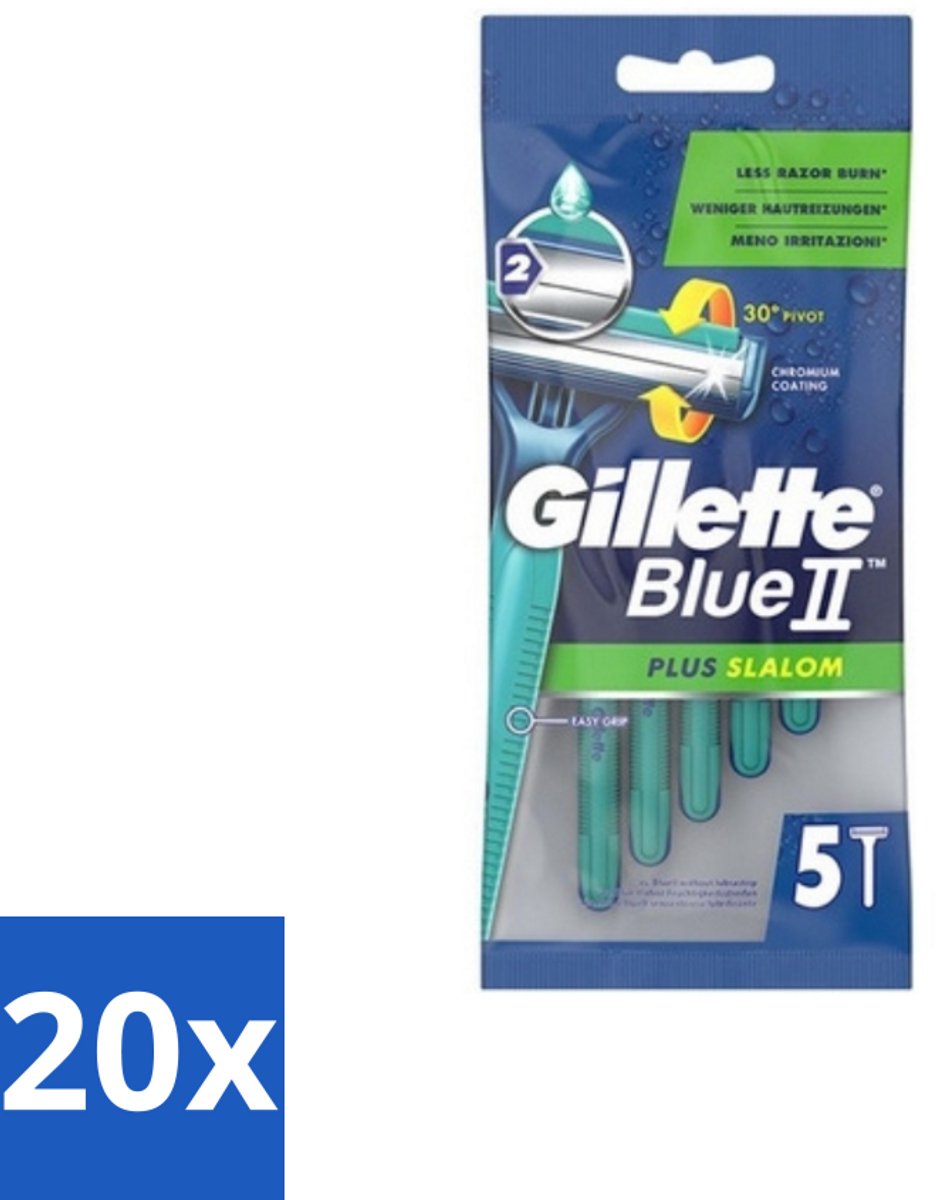 20 x Gillette Blue II - Plus Slalom - Wegwerpscheermesjes - 5 Scheermesjes - Scheermesje - Wegwerpscheermesje - Glijervaring - Scherpen - Scherpen Mes