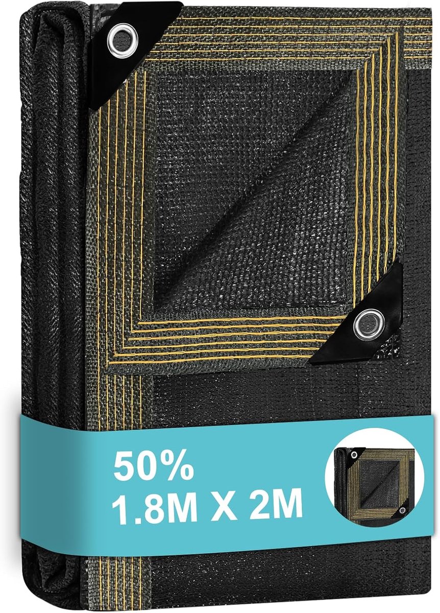 BeGrit 1,8 m x 2 m zonwering, 50% schaduw van robuust net, om uv-stralen te blokkeren, zwart, voor tuinplanten - ShopVlot