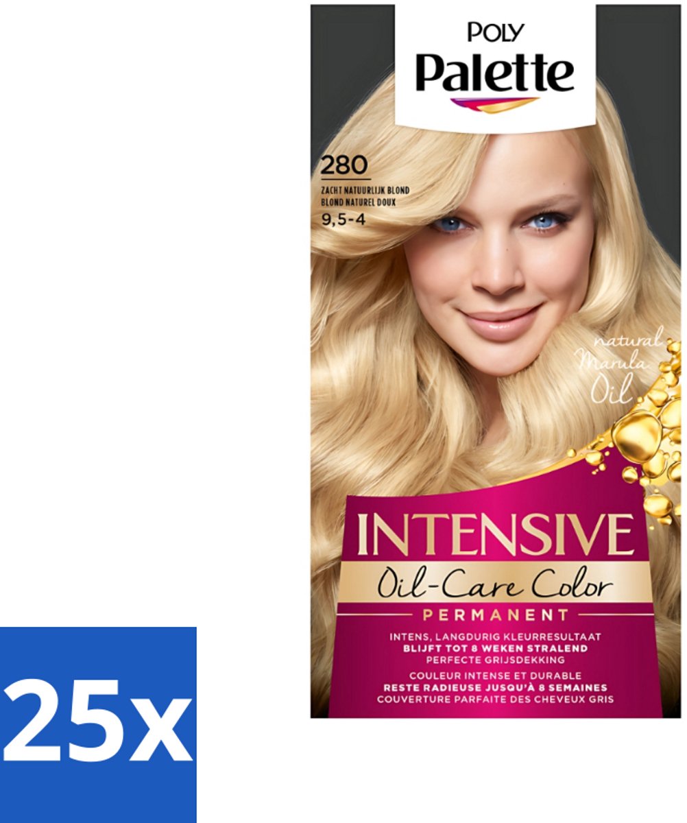 25 x Poly Palette - Haarverf - Zacht Natuurlijk Blond 280 - 115ml - Haarverf - Natuurlijke Blonde Kleur - Crèmekleuring - Glans - Haarverf Voor Blond Haar