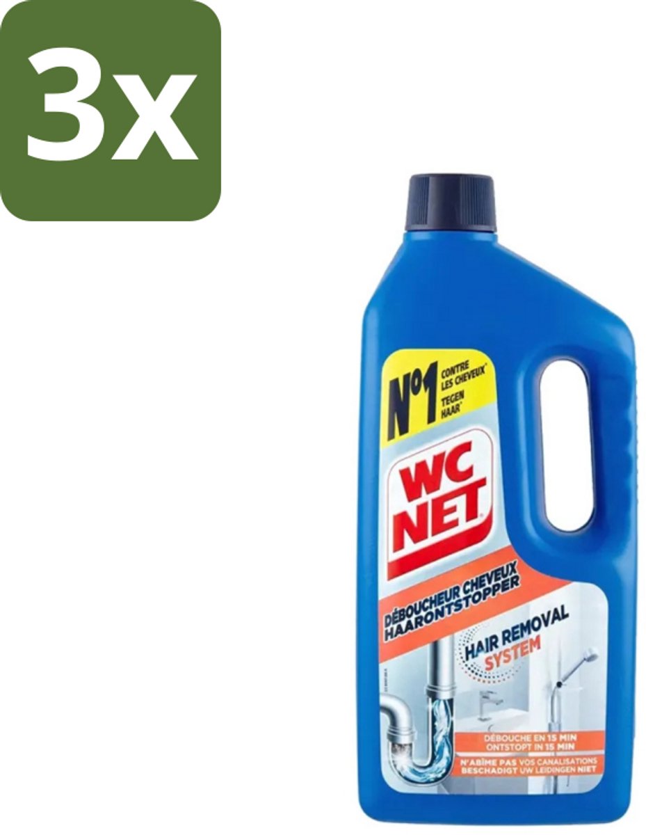 3 x WC Net - Haarontstopper - Onschadelijk Voor Leidingen - 1L - Haarontstopper - Verstopping - Leidingen - Haarverstopping - Wc Net