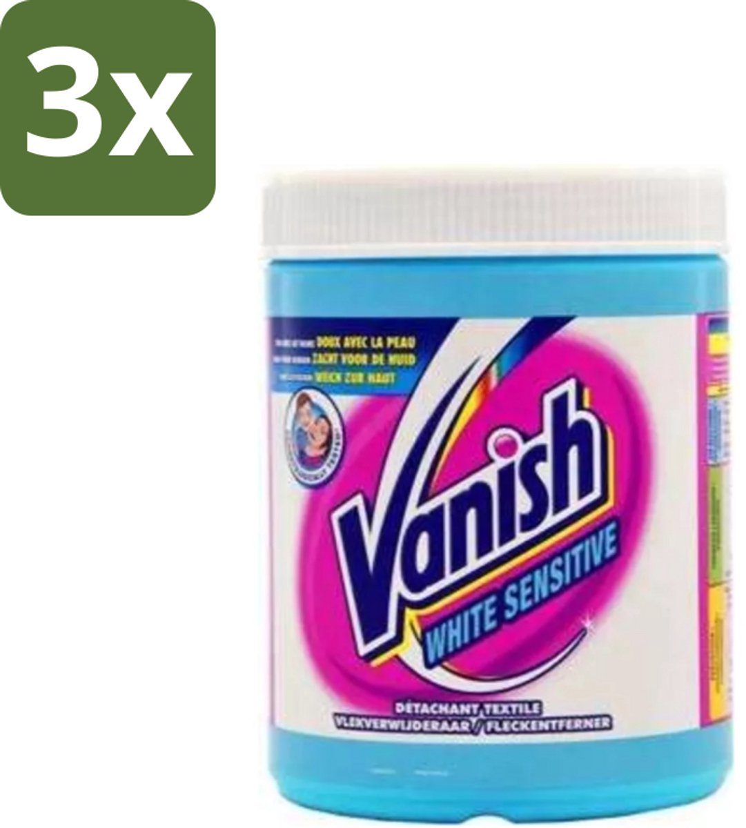 3 x Vanish White Sensitive - Vlekkenverwijderaar Poeder - Witte Was - 1125 Gram - Witte Was - Vlekverwijderaar - Gevoelige Stoffen - Witte Wasmiddel - Sensitive Was