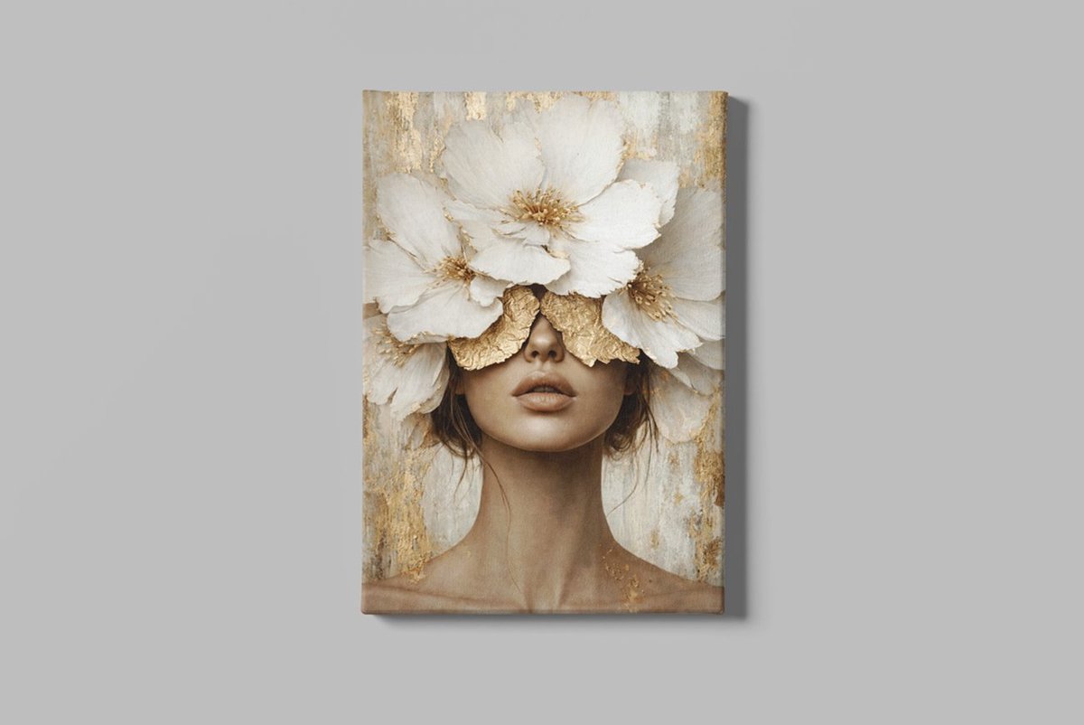 Canvas Schilderij Vrouw met Bloemen – Luxe Wanddecoratie - 90 x 60 cm