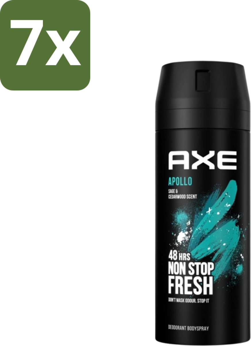 7 x Axe - Deodorant Bodyspray - 48hrs Fresh - Apollo - Sage & Cedarwoord - 150 ml - 48 Uur Bescherming - Deodorant Sprayer - Geur Van Groen Fruit - Sandelhout - Verse Salie