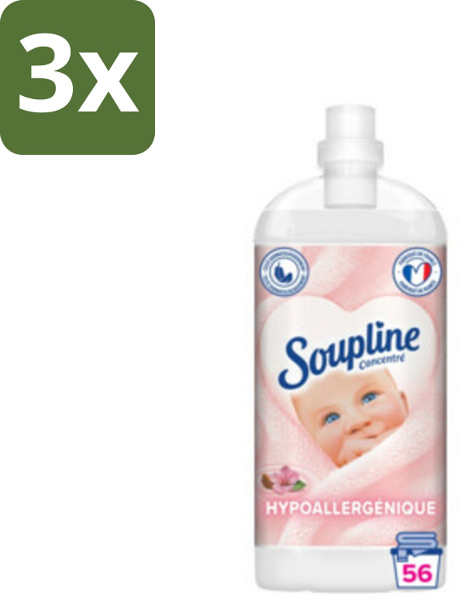 3 x Soupline - Wasverzachter - Hypoallergeen - 56 Wasbeurten - 1350 ml - Wasverzachter Hypoallergene - Wasverzachter Amandelmelk - Hypoallergene Wasverzachter - Wasverzachter Voor Gevoelige Huid - Wasverzachter Voor Baby En Kind