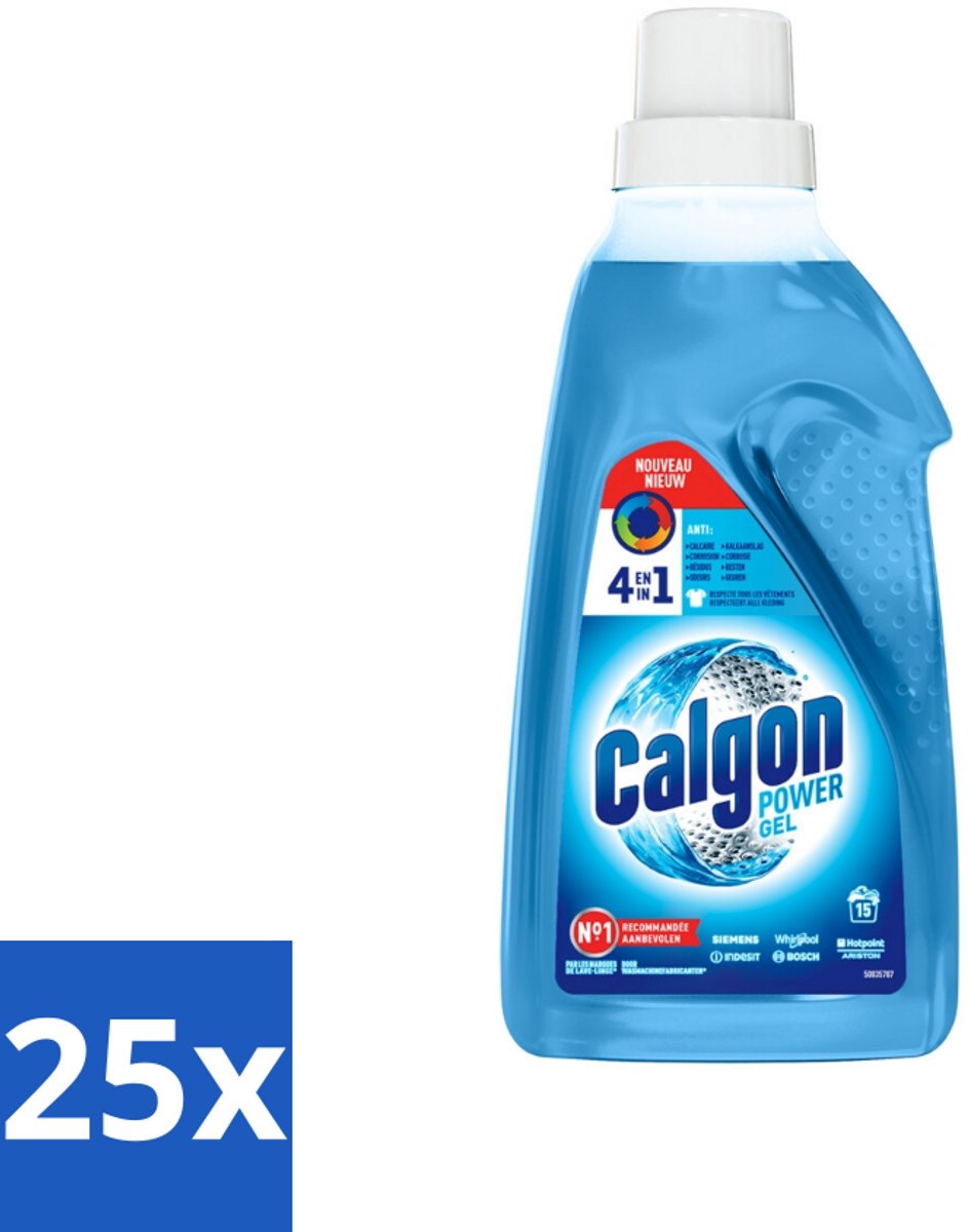 25 x Calgon - Wasmachinereiniger - Gel - Tegen Kalkaanslag / Wasmiddelresten / Geuren - 750 ml - 15 Wasbeurten - Wasmachine Reinigen - Kalkvrije Wasmachine - Wasmachine Beschermen - Wasmiddelresten Verwijderen - Wasmachine Geuren Verwijderen